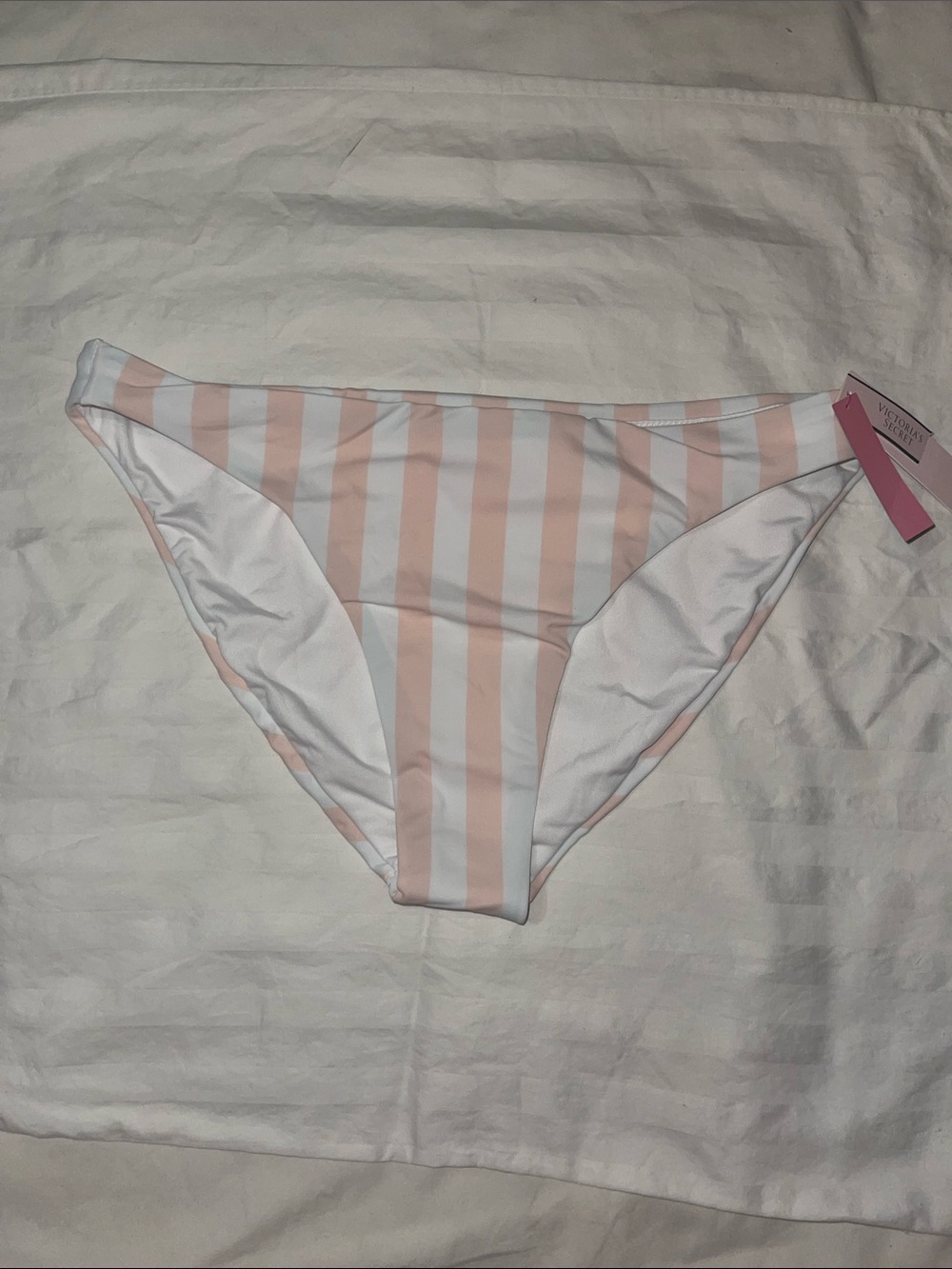 Victoria's Secret Pink and White Striped Bikini Bottoms Large